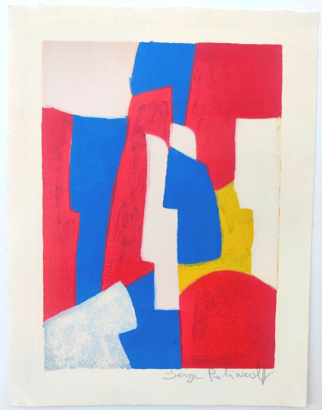 Composition bleue, rouge et rose L34 (Lithographie) - Serge  POLIAKOFF
