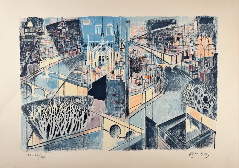Edouard MacAvoy (1905-1991) // Paris Notre Dame et la Seine (Lithographie) — Artistes Divers — Vue avant