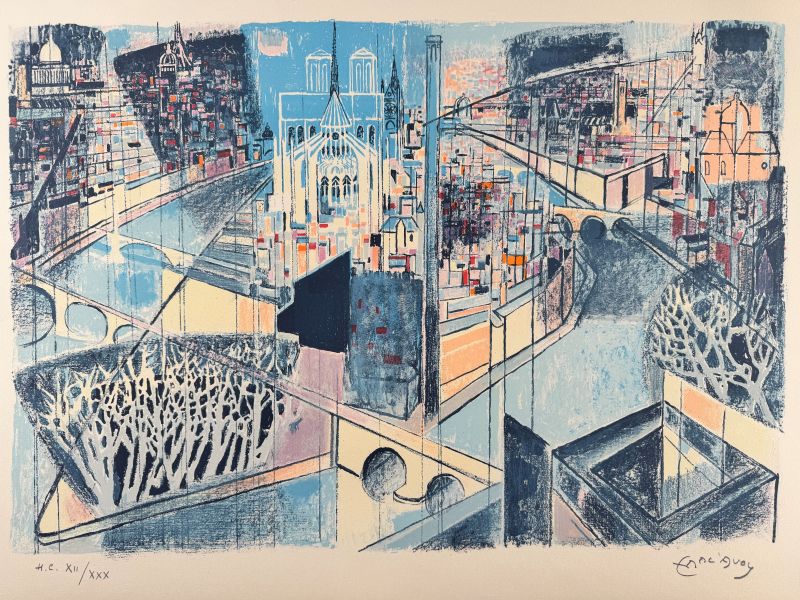 Edouard MacAvoy (1905-1991) // Paris Notre Dame et la Seine (Lithographie) — Artistes Divers — Vue avant