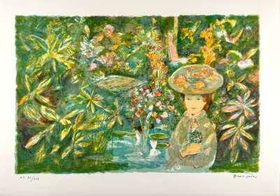 Emilio Grau-Sala (1911-1975) // Jeune fille dans le Jardin (Litografía) -  Artistes Divers