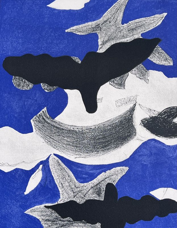 Dos p&aacute;jaros con nubes (Litografía) - Georges BRAQUE