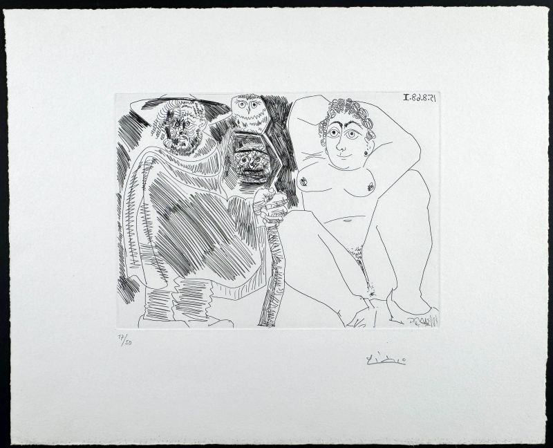 Grosse Prostitu&eacute;e, Sorci&egrave;re &agrave; la Chouette et Voyageur en Sabots (Eau-forte) - Pablo  PICASSO