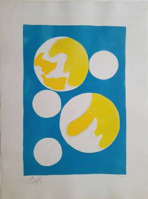 Cinq lunes sur fond bleu (Farblithographie) - Hans ARP