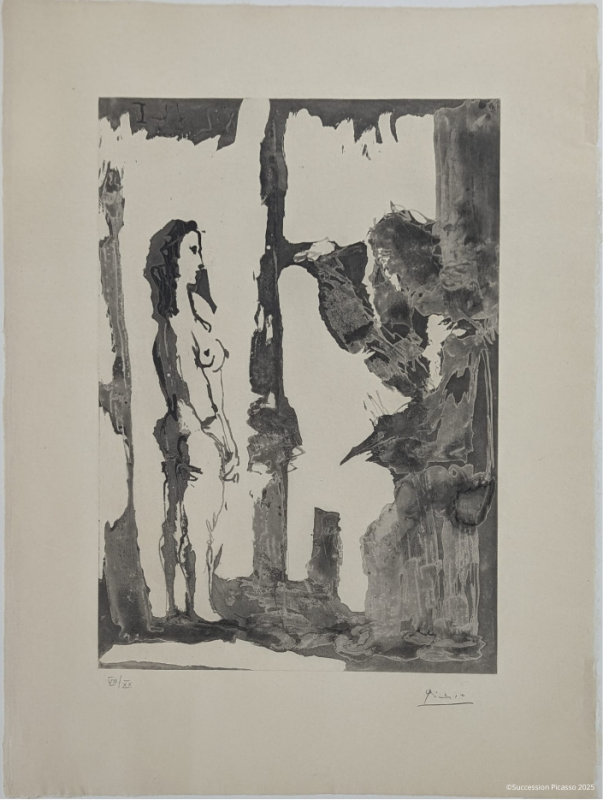 Peintre et modèle aux cheveux longs (Aquatinte) - Pablo  PICASSO
