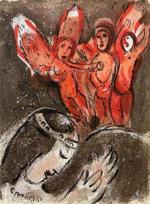 Sarah und die Engel (Farblithographie) - Marc CHAGALL