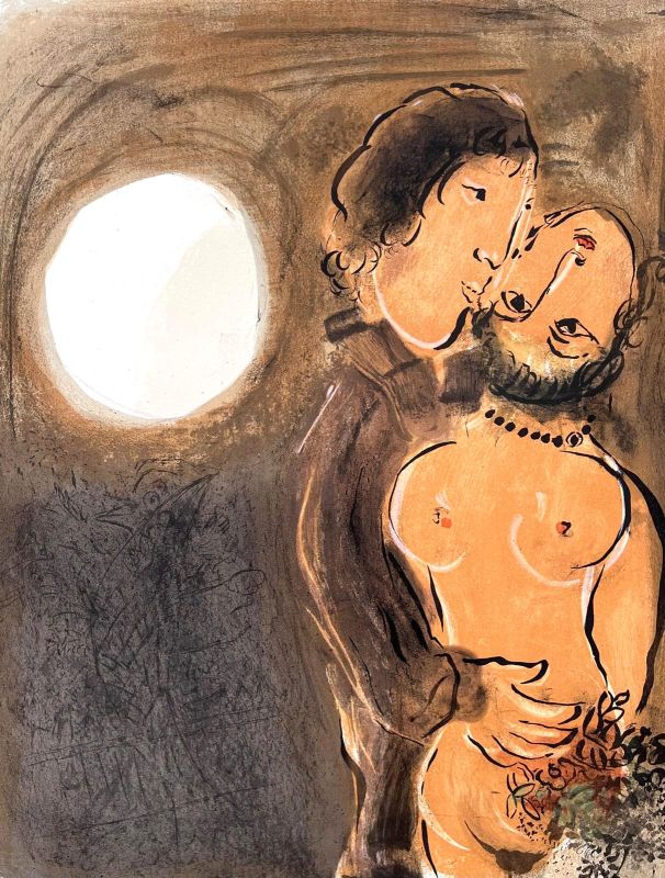 Pareja en ocre (Litografía) - Marc CHAGALL