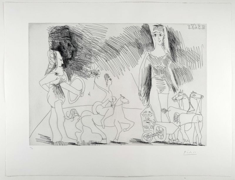 &Eacute;cuy&egrave;res et jongleuse (pl. 2 de la S&eacute;rie 347) (Eau-forte) - Pablo  PICASSO