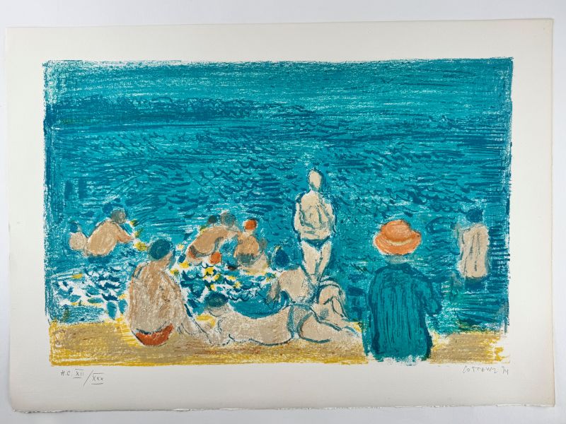 André Cottavoz (1912-2012) // Un après-midi à la plage (Farblithographie) — Artistes Divers