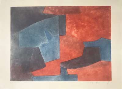 Composition grise, bleue et rouge XXVII (Aquatinte) - Serge  POLIAKOFF