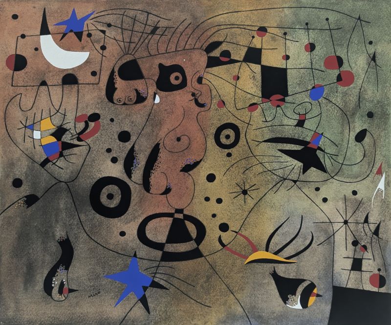 Frau mit blonden Achseln, die sich im Sternenlicht die Haare k&auml;mmt (Sternbilder) (Schablone) - Joan  MIRO