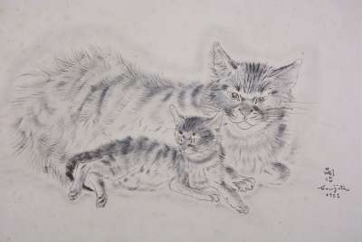 Katze und K&auml;tzchen (Stich) - Léonard FOUJITA
