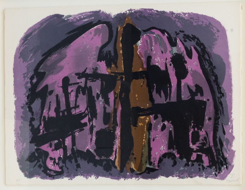 Quinze Lithographies sur le thème de Pâques - XI. L’Ensevelissement ou La Mise au tombeau (Lithographie) - Alfred  MANESSIER