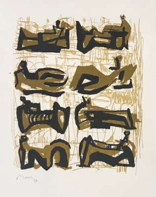 Eight lying figures (Lithographie) - Henry  MOORE