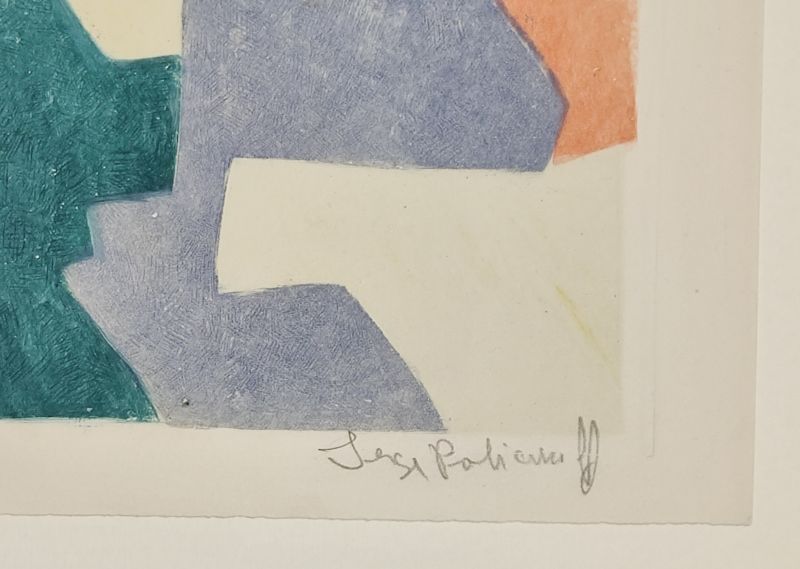 Composition verte, bleue, rose et jaune XXV (Aguafuerte y aguatinta) - Serge  POLIAKOFF