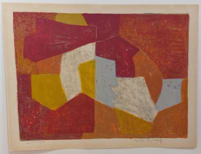 Zusammensetzung karminrot, braun, gelb und grau (Farblithographie) - Serge  POLIAKOFF