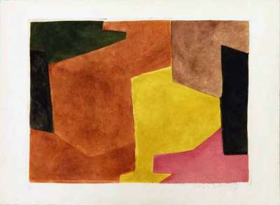 Komposition in Braun, Gelb und Blasslila (Radierung und Aquatinta) - Serge  POLIAKOFF