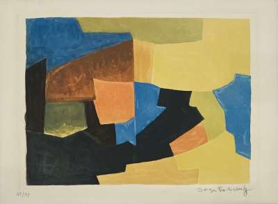 Black, yellow, blue and red composition XXX (Aquatint) - Serge  POLIAKOFF