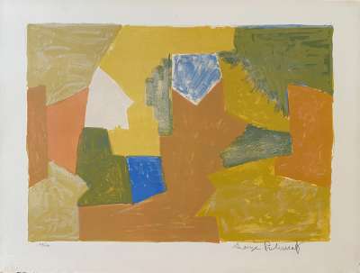 Composition Jaune, Orange et Verte L14 (Lithographie) - Serge  POLIAKOFF