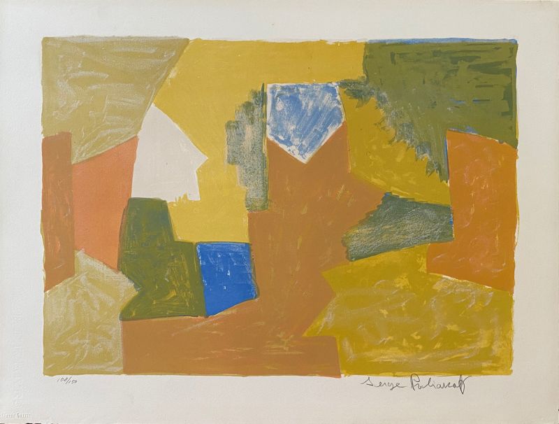 Composition jaune, Orange et Verte L14 (Farblithographie) - Serge  POLIAKOFF