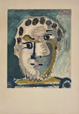 Tête d'homme barbu (Lithographie) - Pablo  PICASSO