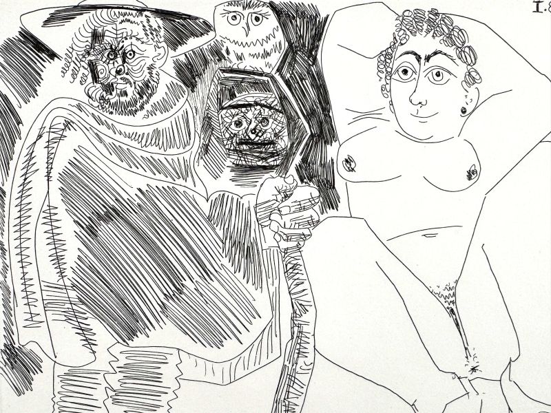 Grosse Prostitu&eacute;e, Sorci&egrave;re &agrave; la Chouette et Voyageur en Sabots (Eau-forte) - Pablo  PICASSO