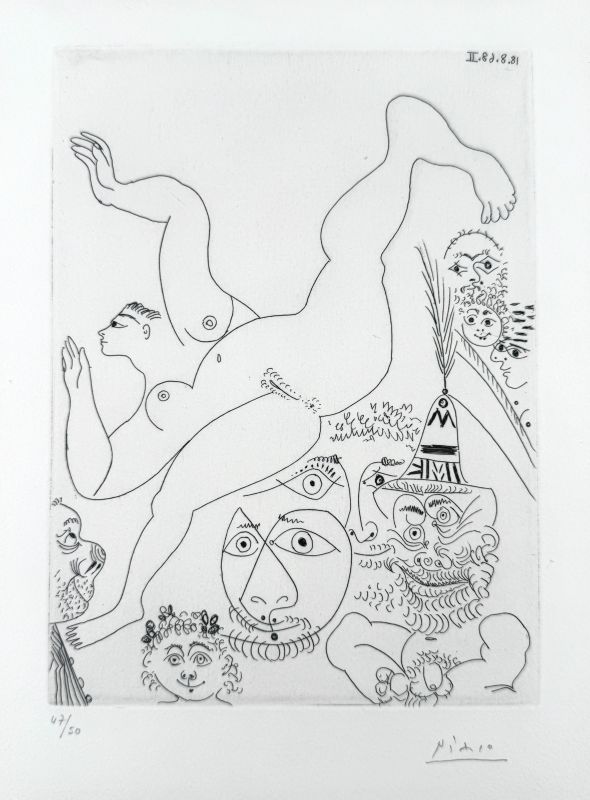 T&eacute;l&eacute;vision : gymnastique au sol, avec spectateurs (pl. 283 de la S&eacute;rie 347) (Eau-forte) - Pablo  PICASSO