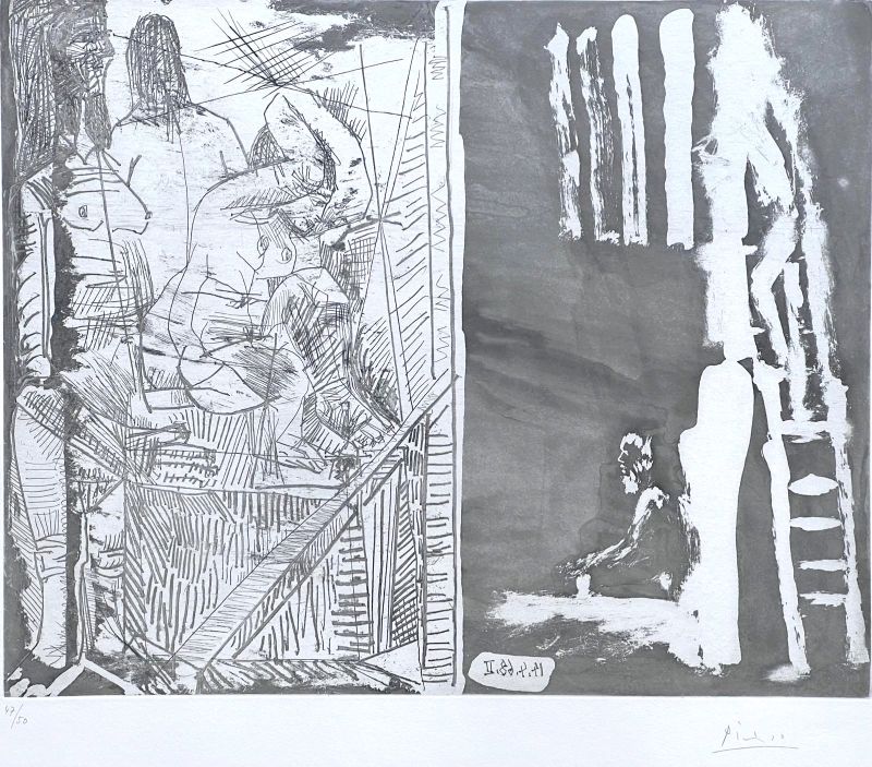 Peintre Songeant à une Grande Toile (Eau-forte et aquatinte) - Pablo  PICASSO