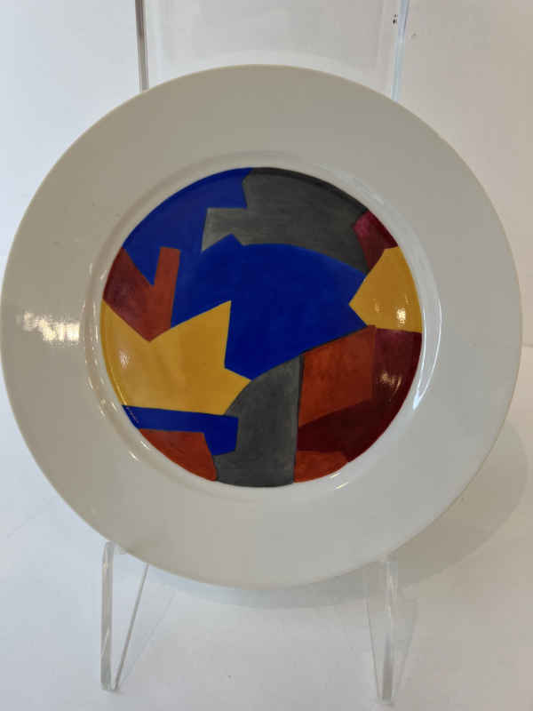 Assiette jaune, bleue, noire et rouge (Porcelaine) - Serge  POLIAKOFF