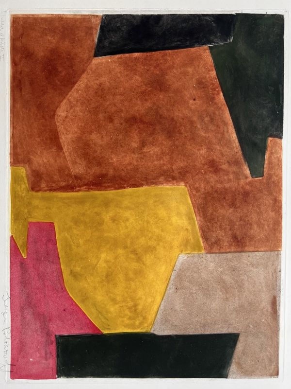 Composition brune, jaune et mauve VIII (Etching and aquatint) - Serge  POLIAKOFF