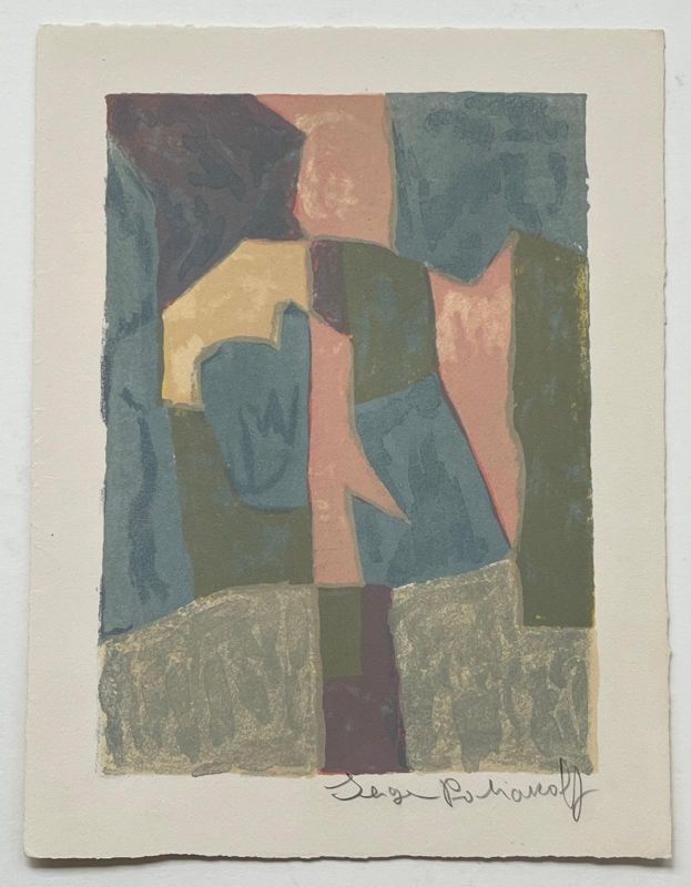 Composition bleue, rose et grise L30 (Lithographie) - Serge  POLIAKOFF