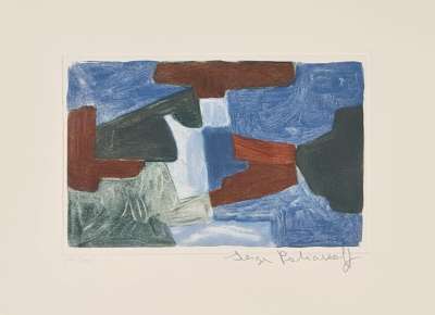 Komposition in Blau, Grün und Braun (Stich) - Serge  POLIAKOFF