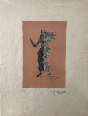 Figur auf rosa Hintergrund (Farblithographie) - Georges BRAQUE