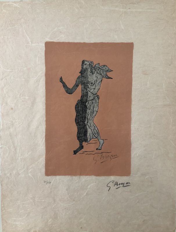 Personnage sur fond rose (Lithographie) - Georges BRAQUE