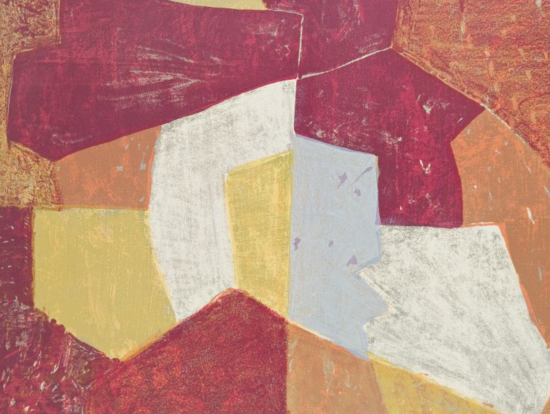 Carmine, brown, yellow and grey composition (Lithograph) - Serge  POLIAKOFF