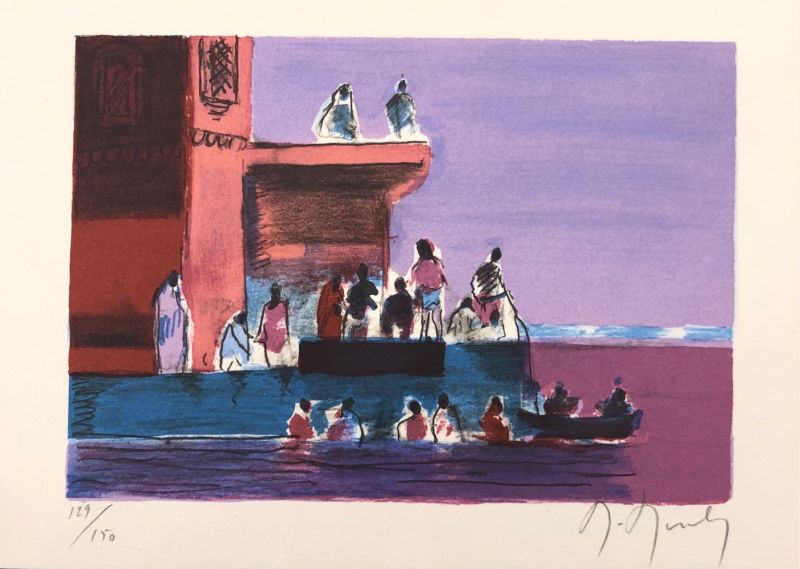 Bathing in the Ganges (Lithograph) - Marcel MOULY