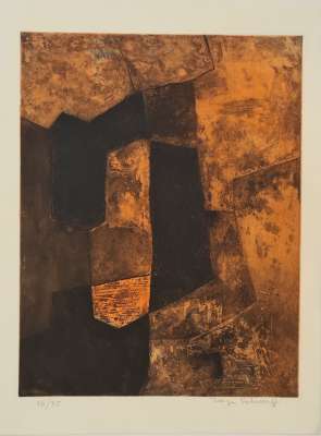 Composition Brune et Rouge XV (Aquatint) - Serge  POLIAKOFF