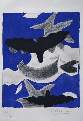 Dos p&aacute;jaros con nubes (Litografía) - Georges BRAQUE