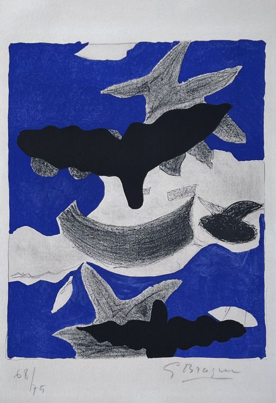 Dos p&aacute;jaros con nubes (Litografía) - Georges BRAQUE