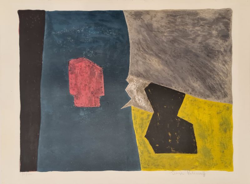 Composition bleue, jaune et grise L16 (Lithographie) - Serge  POLIAKOFF