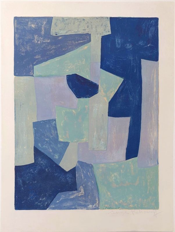 Composition bleue et verte L36 (Lithographie) - Serge  POLIAKOFF