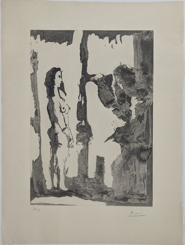Peintre et modèle aux cheveux longs (Aquatinte) - Pablo  PICASSO