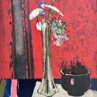 René Genis (1922-2004) // Nature morte aux fleurs et aux cerises (Litografía) — Artistes Divers