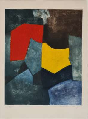 Composition rouge, verte, jaune et bleue XVI (Eau-forte et aquatinte) - Serge  POLIAKOFF