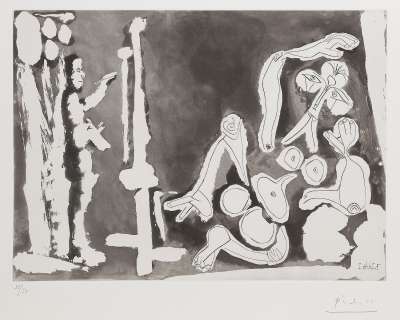Painter and model leaning on a cushion (Etching and aquatint) - Pablo  PICASSO