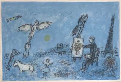 The artist and his double (Lithograph) - Marc CHAGALL