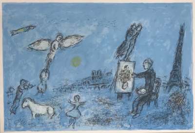 Le peintre et son double (Lithographie) - Marc CHAGALL