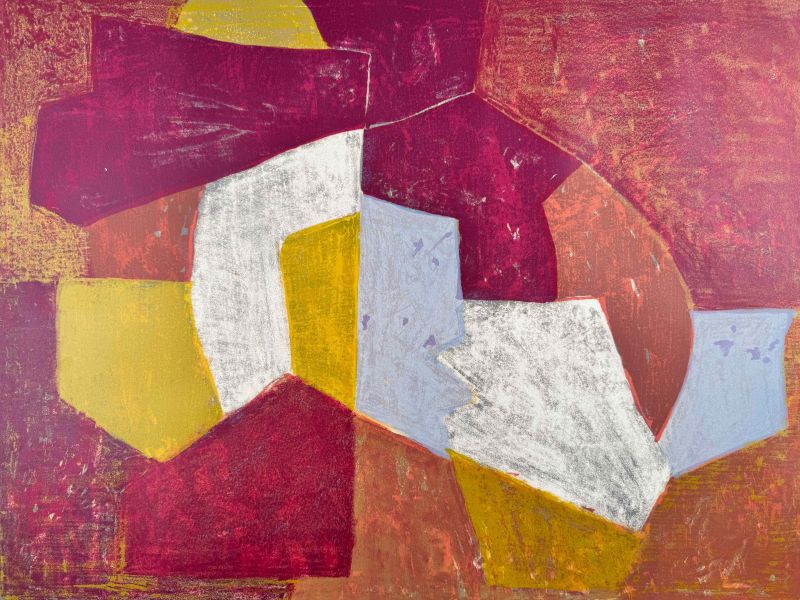 Carmine, brown, yellow and grey composition (Lithograph) — Serge POLIAKOFF — Detail view