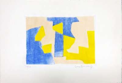 Composition bleue, rose et jaune XXXVII (Etching and aquatint) - Serge  POLIAKOFF