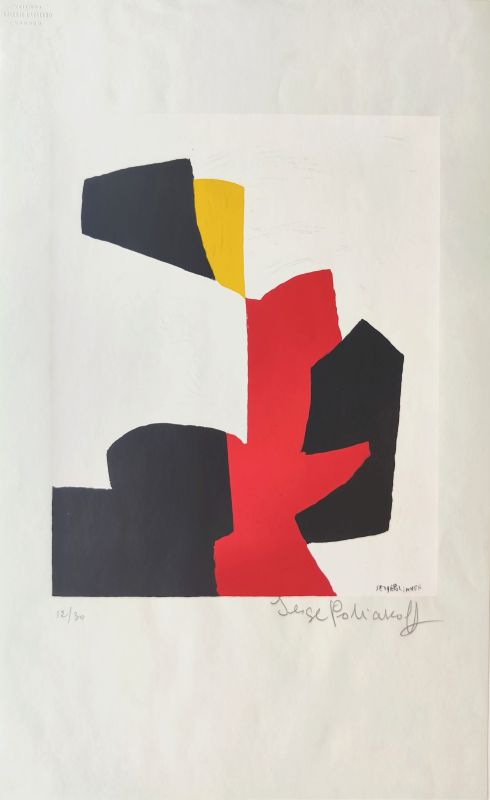 Komposition in Rot, Schwarz und Weiß (Siebdruck) - Serge  POLIAKOFF