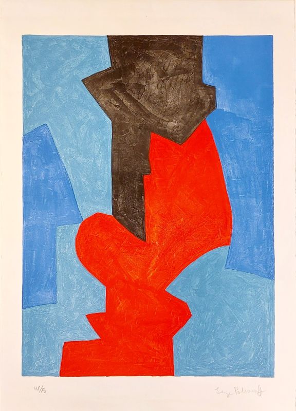 Composition bleue, rouge et noire L75 (Lithographie) - Serge  POLIAKOFF